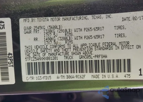 2017 Toyota Tacoma Trd Sport from USA, damaged, VIN 5TFCZ5ANXHX081201